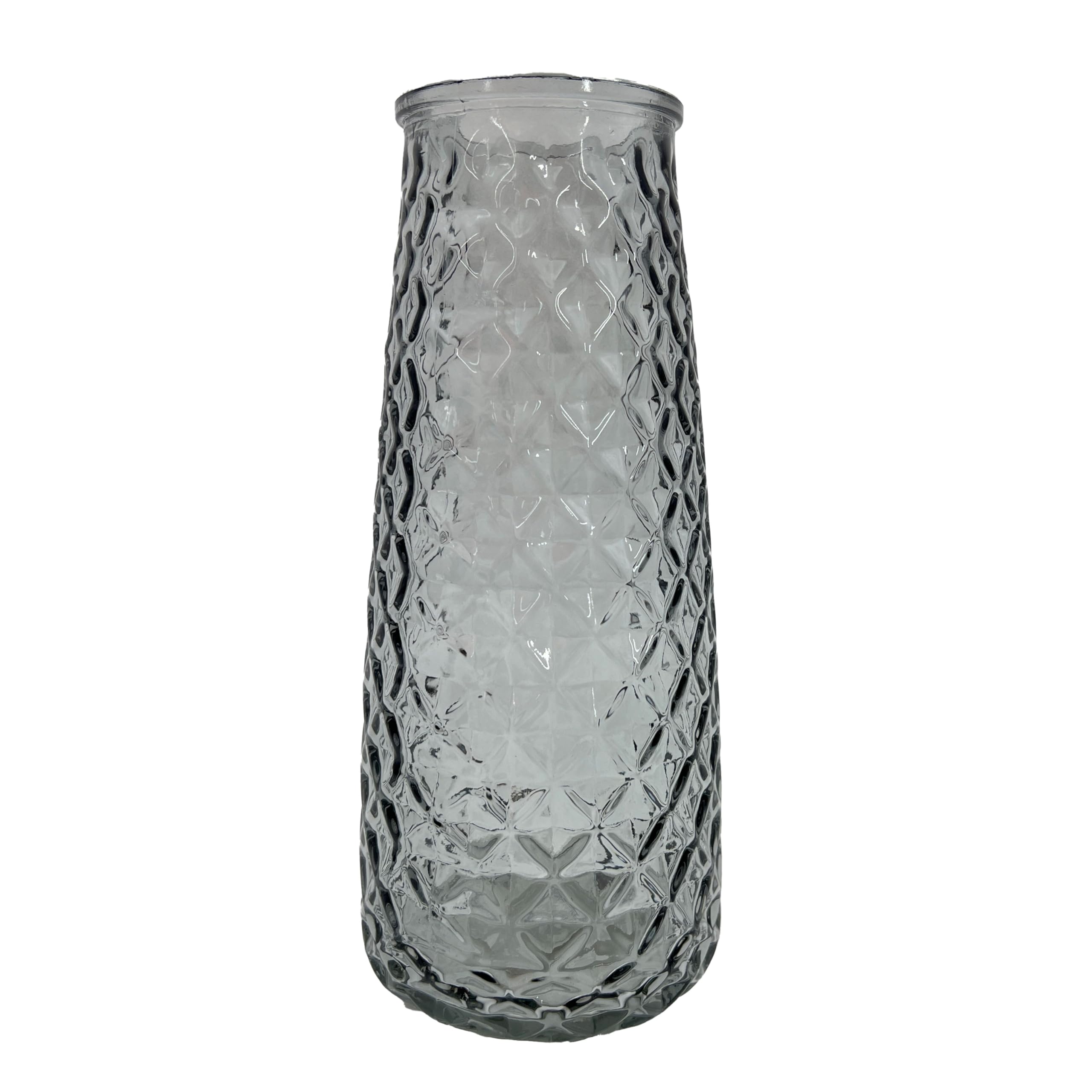 Grey Black Textured Diamond Patterned Glass Vase Flower Bud Jar 23cm Home Decoration Ornament