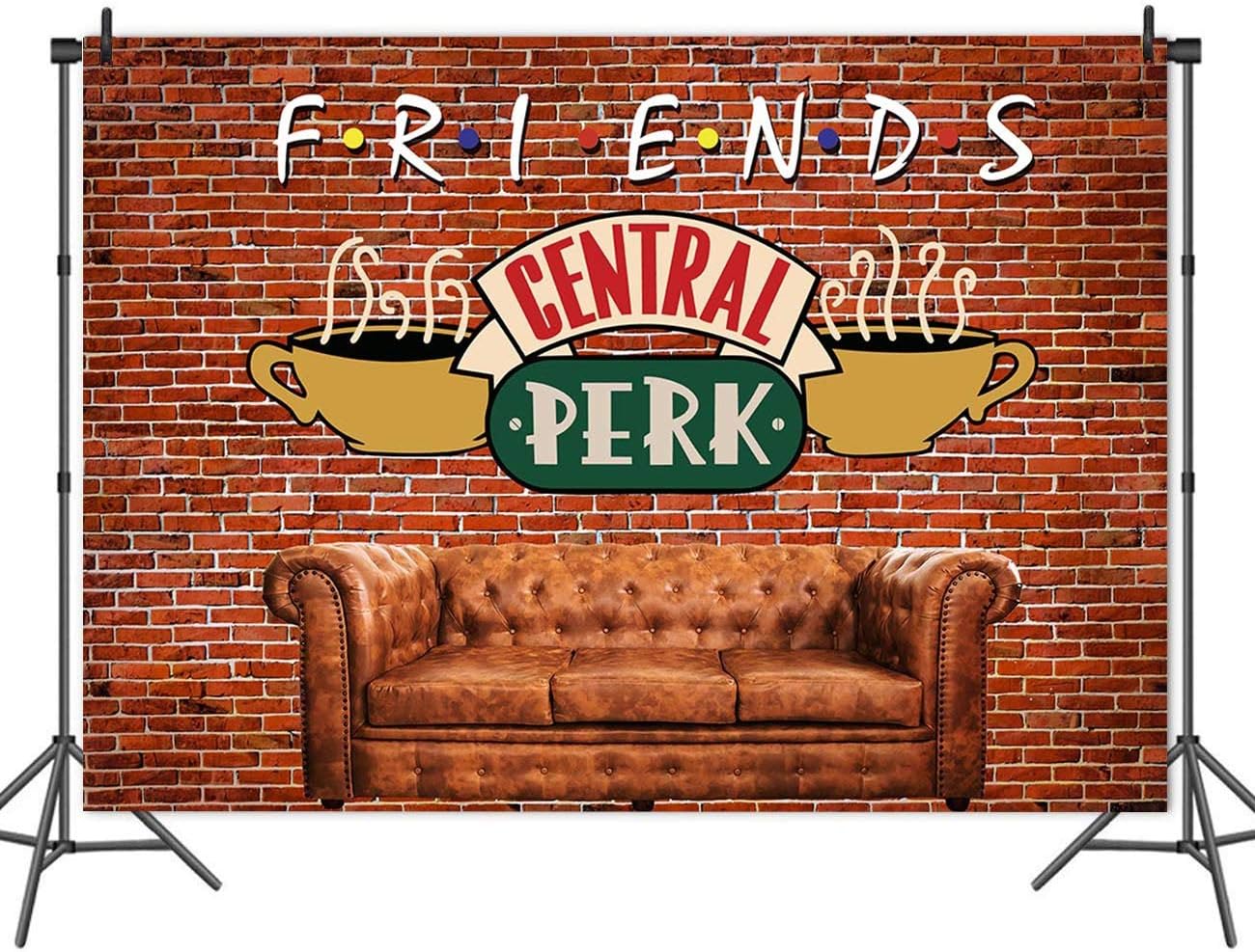 Friends Central Pub Photography Background Polyester Banner Decorations for Red Brick Wall Sofa Coffee Shop Photo Backdrop Studio Booths Props 7x5ft Party Supplies