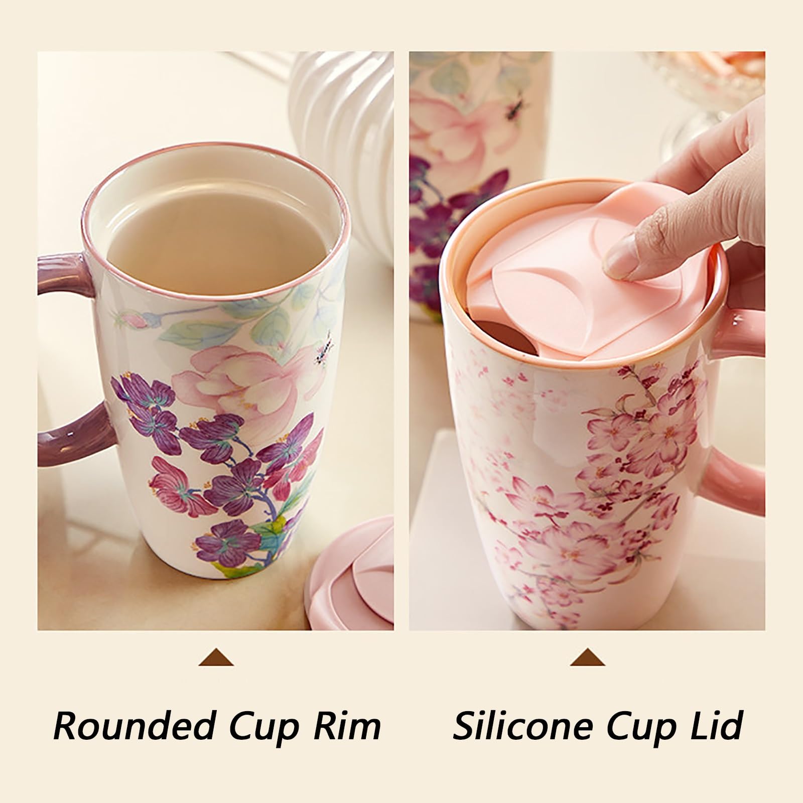 600ml / 20oz, Kaffeetasse mit Deckel, Partybecher, Stilvoll und Elegant, mit Hitzebeständigem Griff, Ideal für Zuhause, Büro und Den Alltag(White)