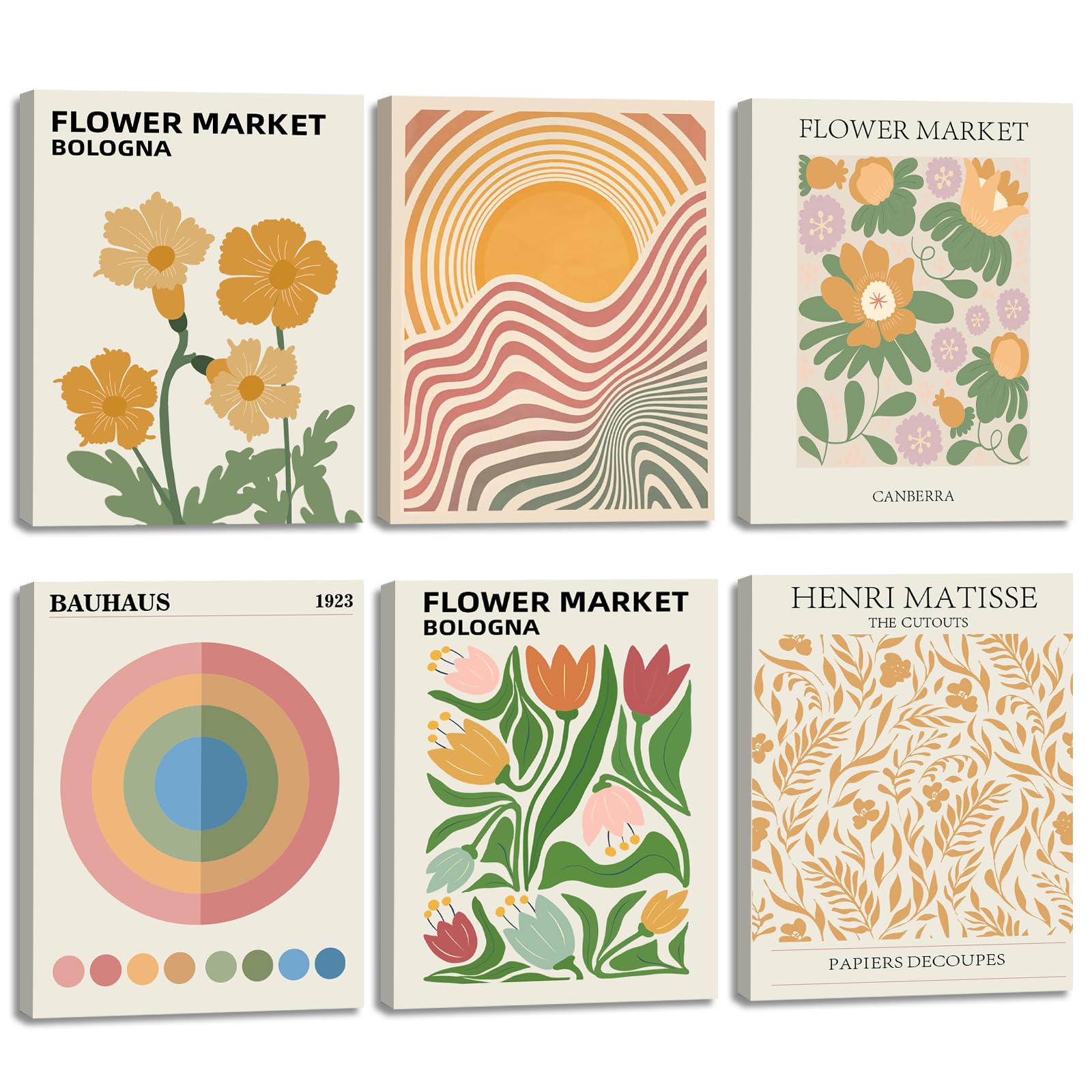 KAIRNE Stilvolles Blumen Bilder Vintage Wanddeko Premium Poster für Wohnzimmer Leinwand Kunstdruck Aesthetic Room Decor Blumenmarkt Matisse Rosa Kunstdrucke für Mädchenzimmer 6 Stück