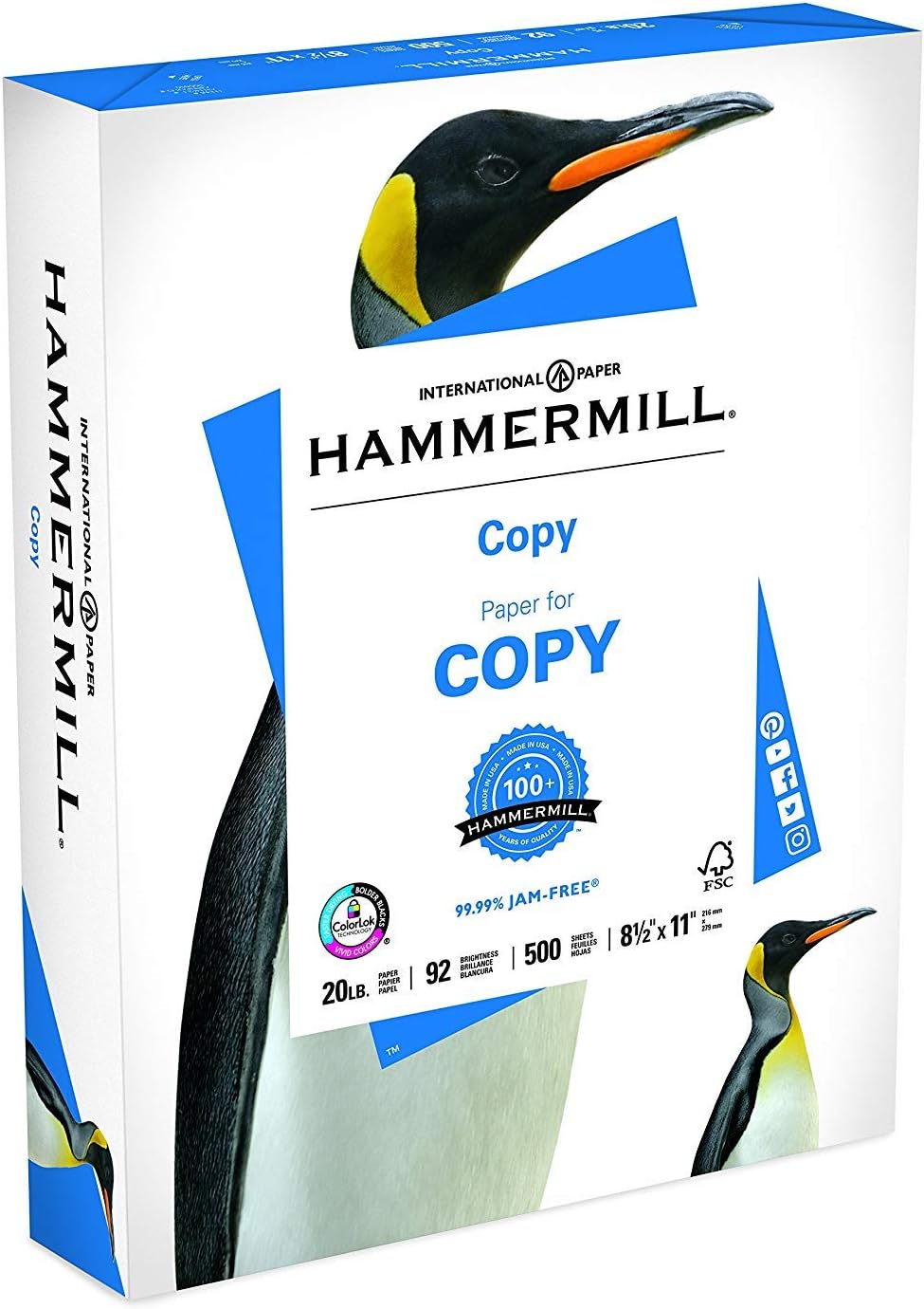 Hammermill 20lb Copy Paper, 8.5 x 11, 1 Ream, 500 Total Sheets 1 Ream