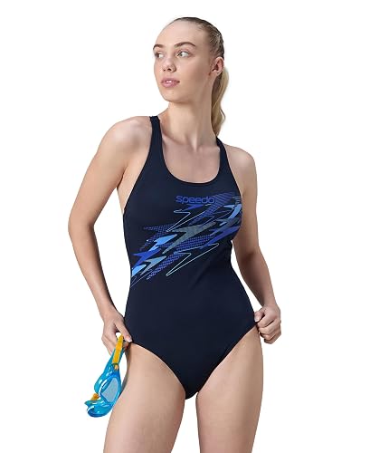 Speedo Women's Endurance+ Medley Print Lycra Racerback V-Cut One Piece Swimsuit | Swimming Costume | Swimming Suit for Women | Chlorine Resistance | UPF 40+ Sun Protection | Removable Bra Pads