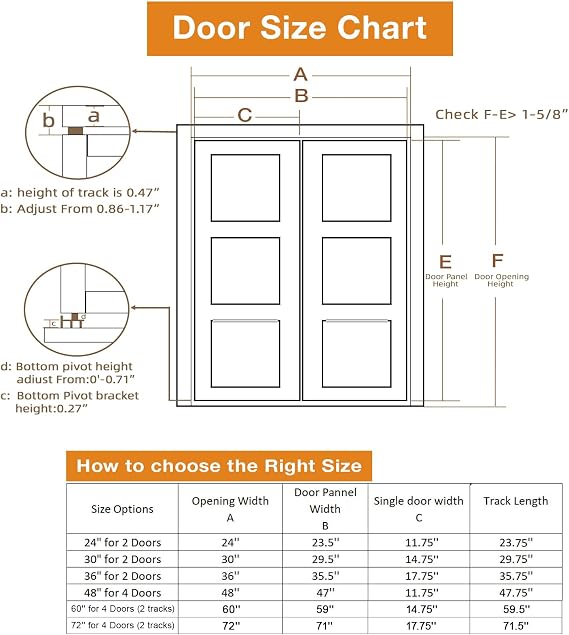 Bifold Door Hardware Kit, 2-Pack 36-Inch Bi-fold Closet Door Track Kit Bifold Closet Door Hardware Kit Folding Door Hardware Repair Replacement Tool Kit