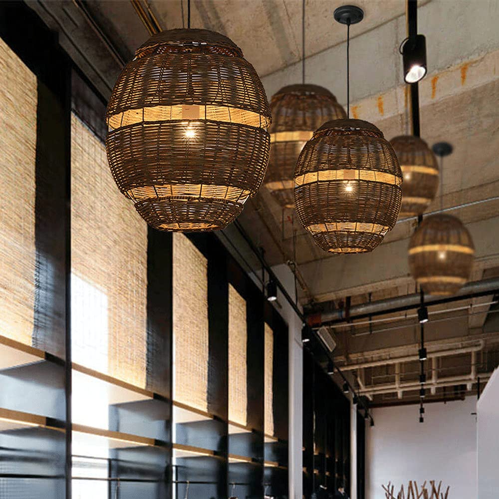 Lanterna in bambù in Stile Giapponese Lampadario in bambù Intrecciato A Mano Lampada A Sospensione in Vimini in Rattan Facile da Installare Tea House Restaurant E27 Illuminazione A Risparmio