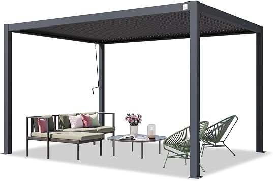 PRIMEYARD Pergola 3x4 m aluminium posts with louvered steel roof anthracite canopy