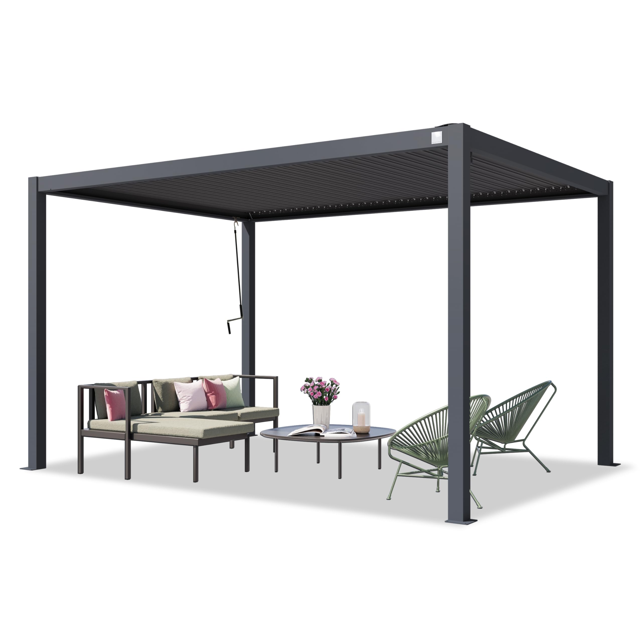 PRIMEYARD Pergola 3x4 m Aluminium-Pfosten mit Lamellendach aus Stahl, anthrazit