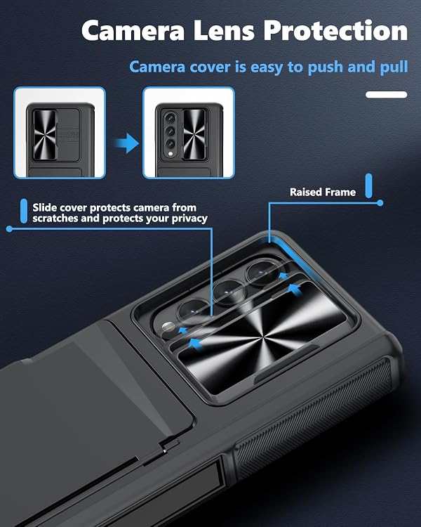 Viaotaily for Samsung Galaxy Z Fold 3 Case with Card Holder & Kickstand & Slide Camera Protection, Built-in Screen Protector & Hinge Protection, Durable Shockproof Wallet Phone Case for Z Fold 3,Black by Viaotaily - Used condition - Image 3