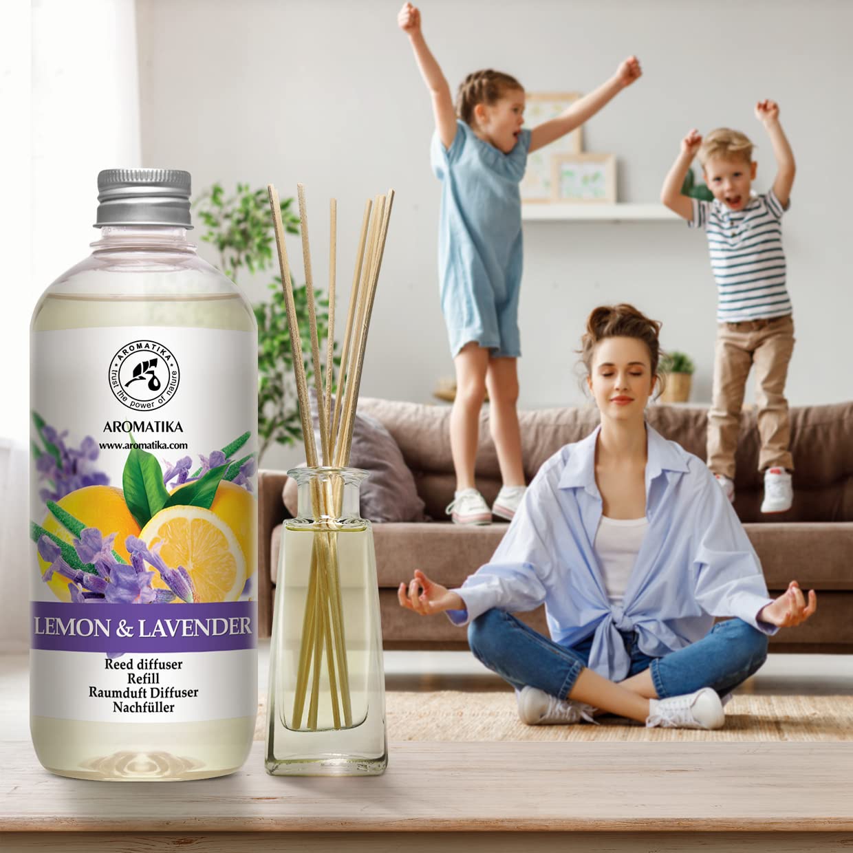 Recharge Diffuseur de Parfum Citron-Lavande 500ml - Diffuseur d'Ambiance avec Huile Essentielle - Aromathérapie - Parfum de Ambiance - Parfum Frais et de Longue Durée - Assainisseur de Air