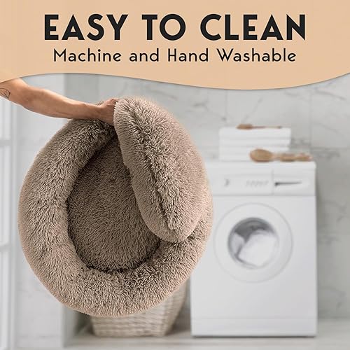 Miniatura 7 de PetJett - Camas calmantes para perros pequeños, camas en forma de dona de 23 pulgadas, antideslizante y lavable, cama para mascotas de piel