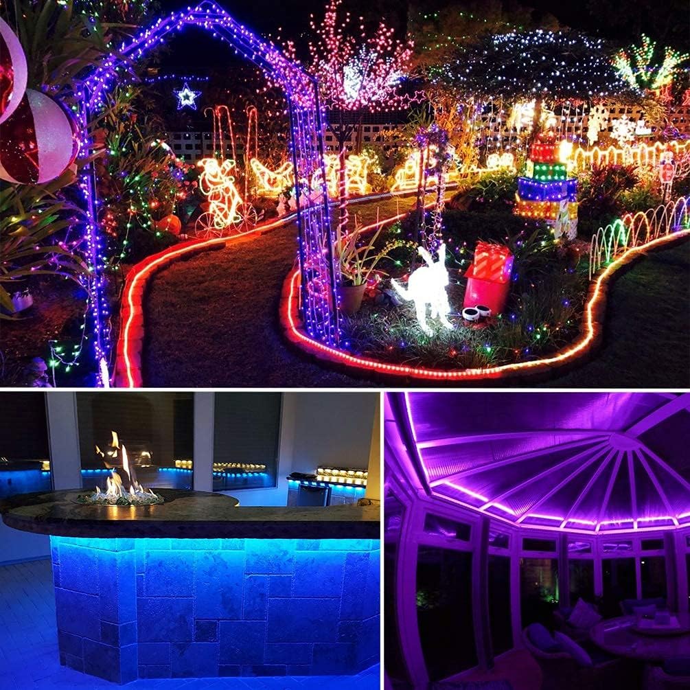 110V 8 Colors RGB Dimmable Strip Light Outdoor 131.2ft 40m Rope Lighting Kit Indoor Waterproof IP65 Connectable Flexible for Christmas Bar Boat Parties Landscape Decoration