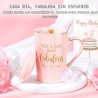 Vista 2 de Regalos de cumpleaños para mujeres, cestas de regalo de feliz cumpleaños para mujeres, tazas únicas con texto en inglés "Not A Day Over Fabulous