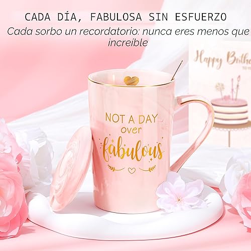 Miniatura 2 de Regalos de cumpleaños para mujeres, cestas de regalo de feliz cumpleaños para mujeres, tazas únicas con texto en inglés "Not A Day Over Fabulous