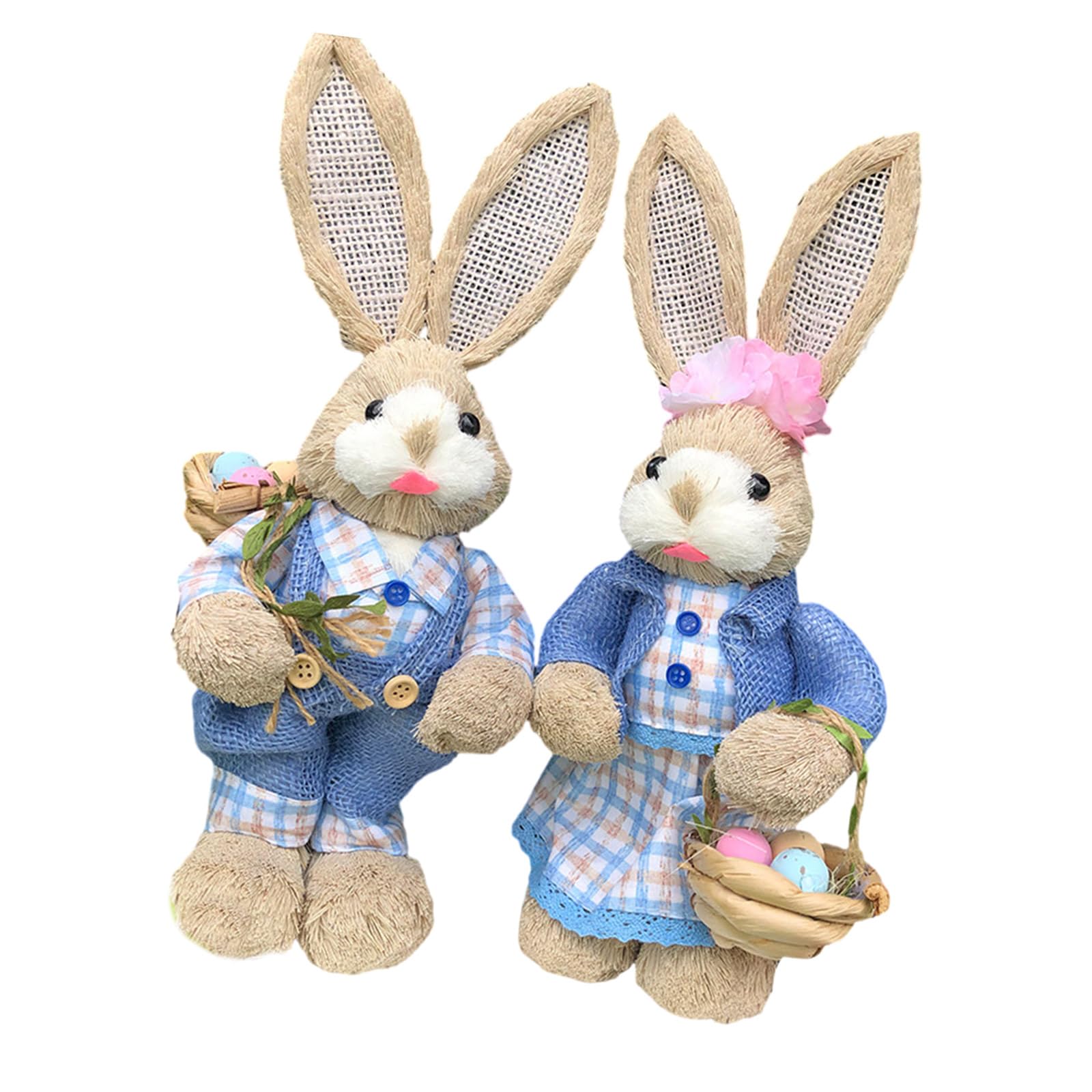 Tsophreniq Of 2 Straw Easter Animal Sculptures Rustics Animal Models Statues Ornamentation for Spring and Holiday Decorations Straw Ornamentation