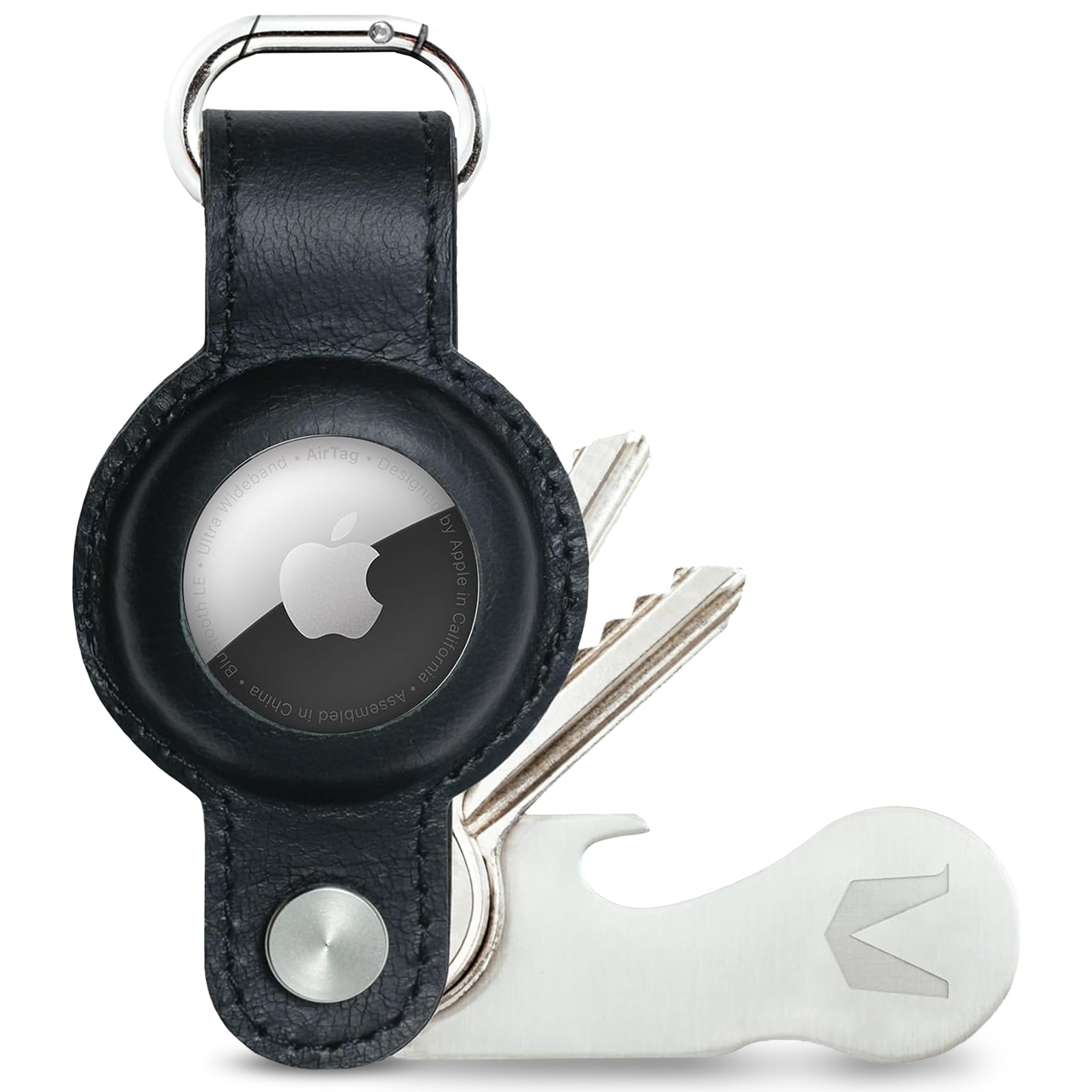 MAGATI Airgonizer (Schwarz) – Schlüssel Organizer mit AirTag Schlüsselanhänger aus hochwertigem Leder & Multitool – Kompatibel mit Apple Airtag 1 & 2 – 1 Jahr Code24 Fundservice inklusive