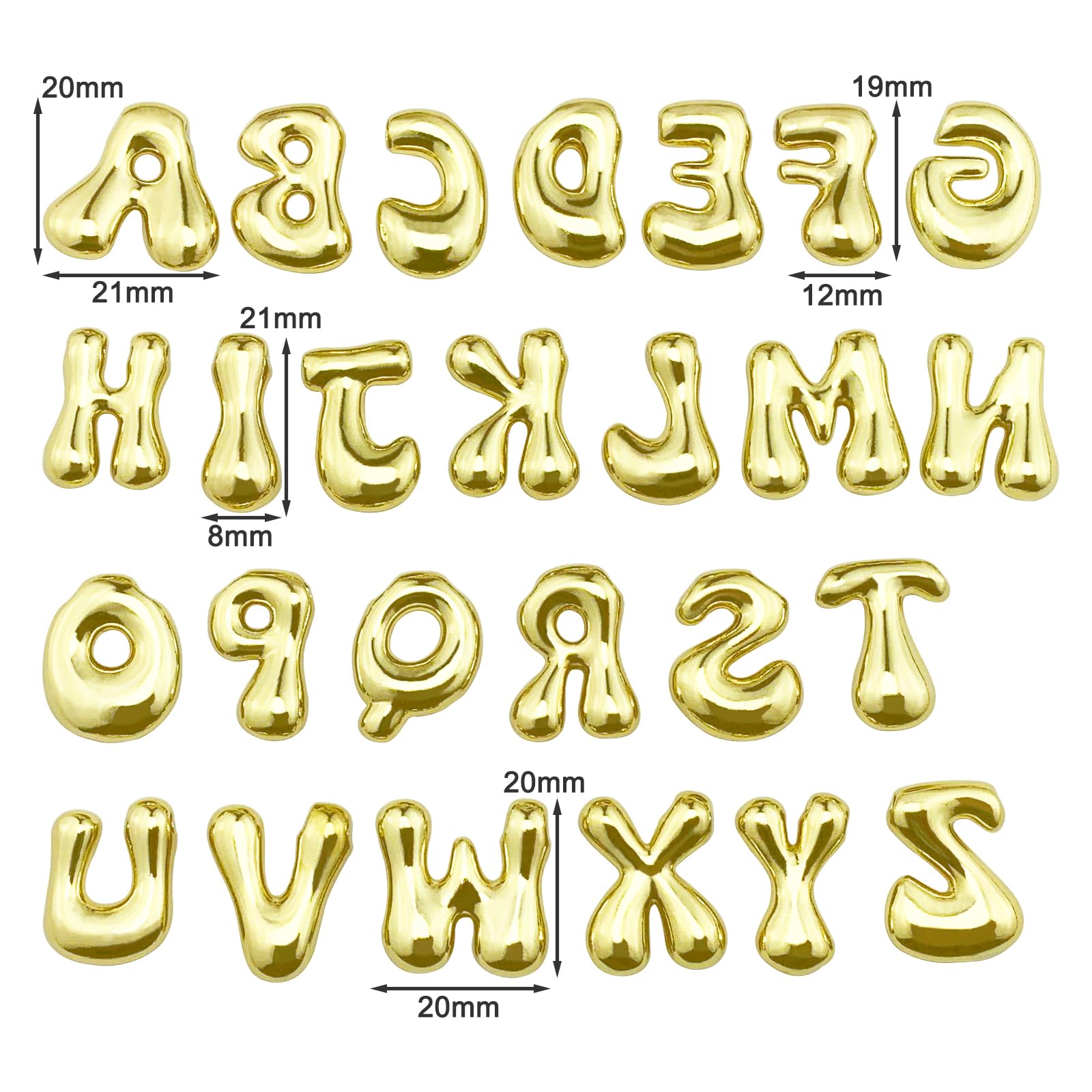 26 dijes de letras iniciales de latón chapado en oro de 18 quilates, grandes burbujas A-Z, colgantes delicados del alfabeto para hacer joyas, collares con inicial, nombre, regalo
