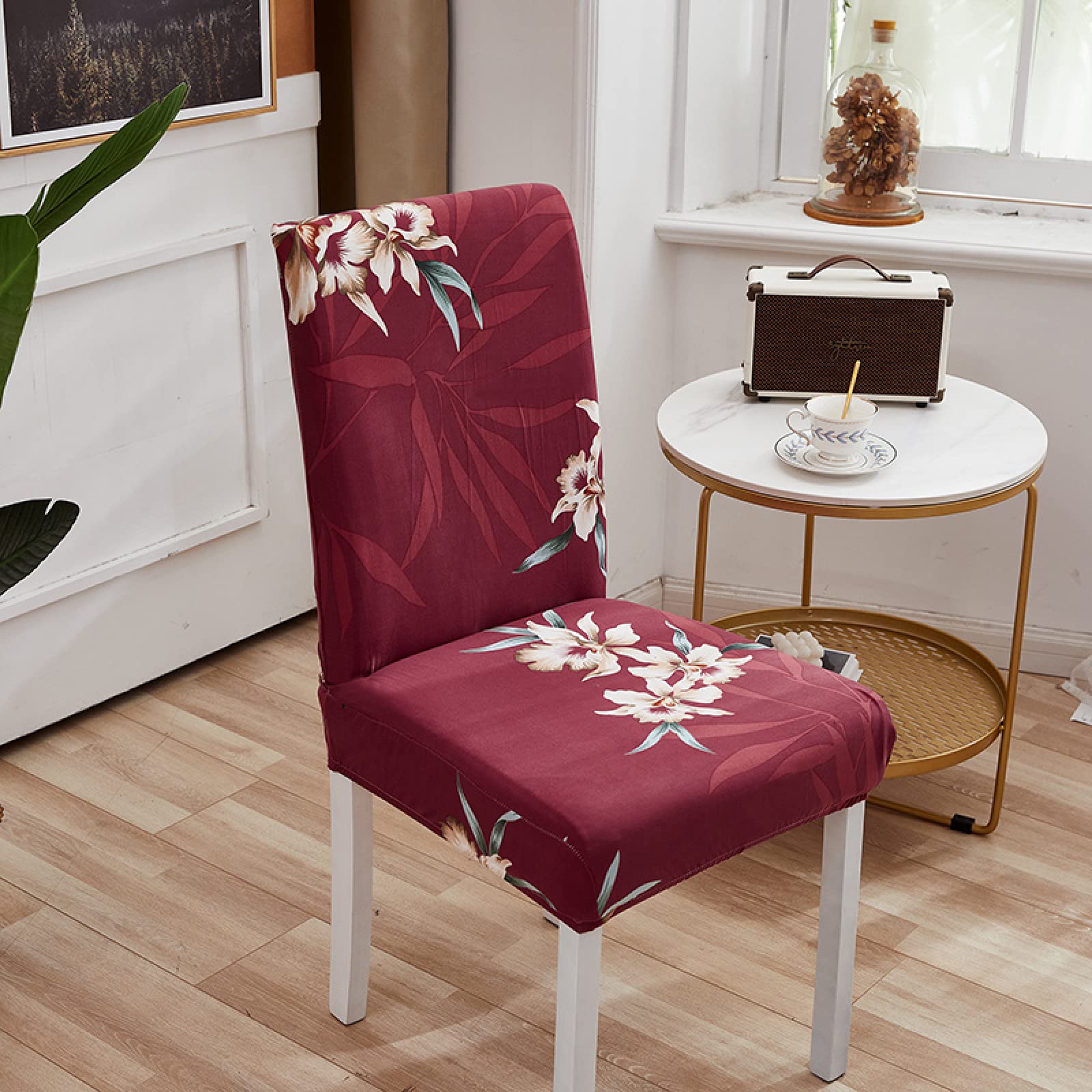 8er Set Stuhlhusse, Universal Stretch Stuhlhussen, Abnehmbare Waschbar Stuhlbezug für Stuhl, Dehnbare Stuhlhussen Für Hochzeit Partys Bankett Haus Esszimmer, Hotel - rote rosa Blume