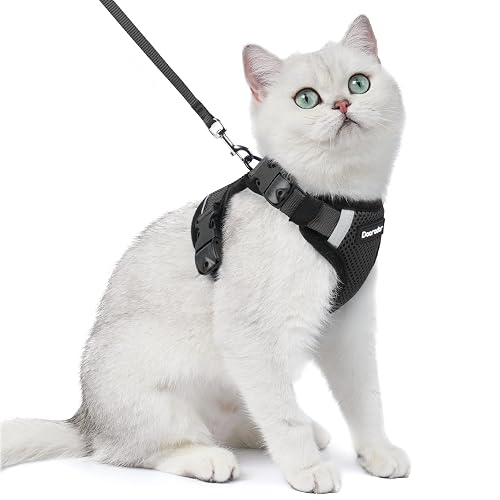 Dooradar Cat Harness and Leash Set with Neck Release Buckle (Black)