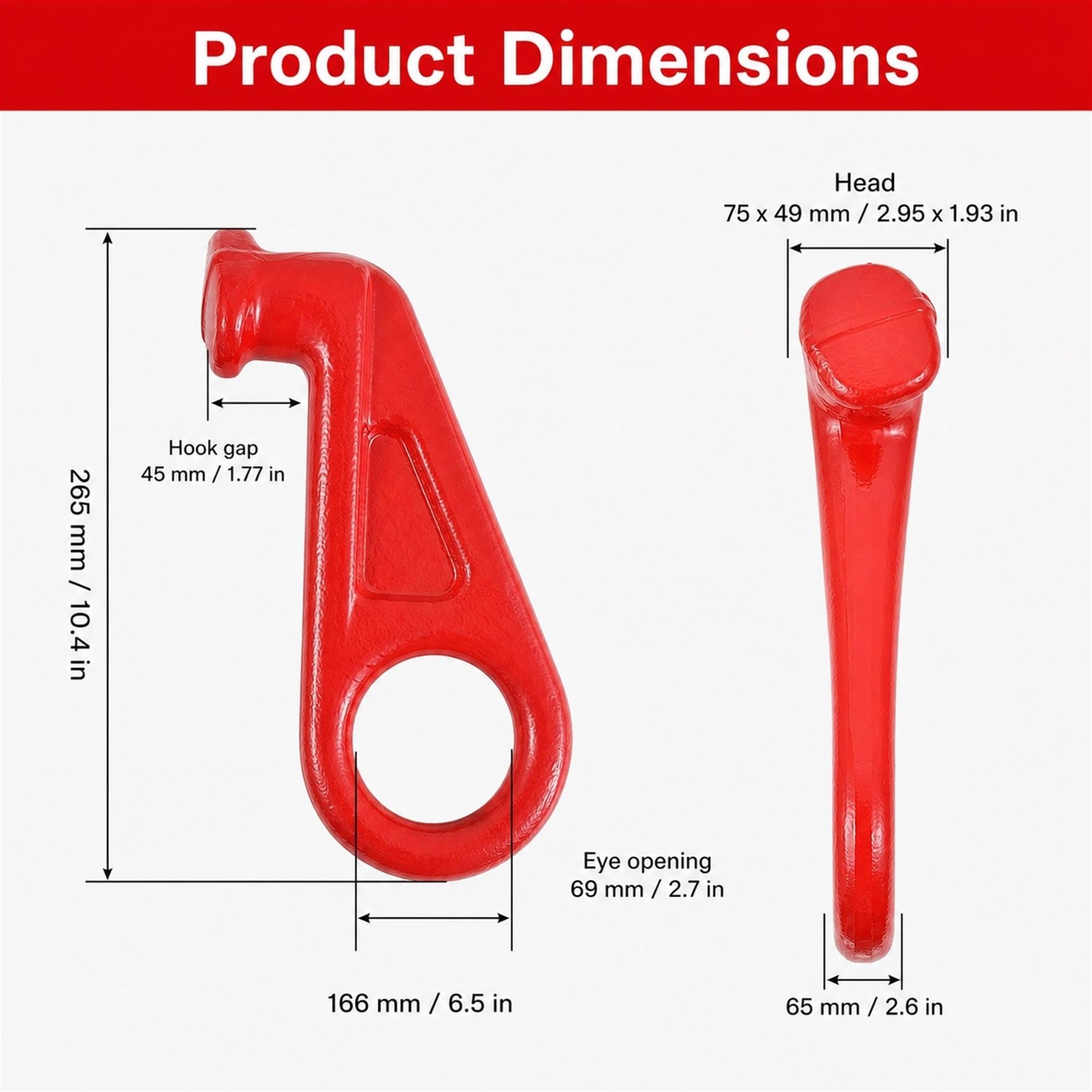Set ganci di sollevamento for container, acciaio forgiato 12,5T | Acciaio legato, uso portuale e magazzino, compatibile con catena G80, set di ganci rossi da 2 pezzi