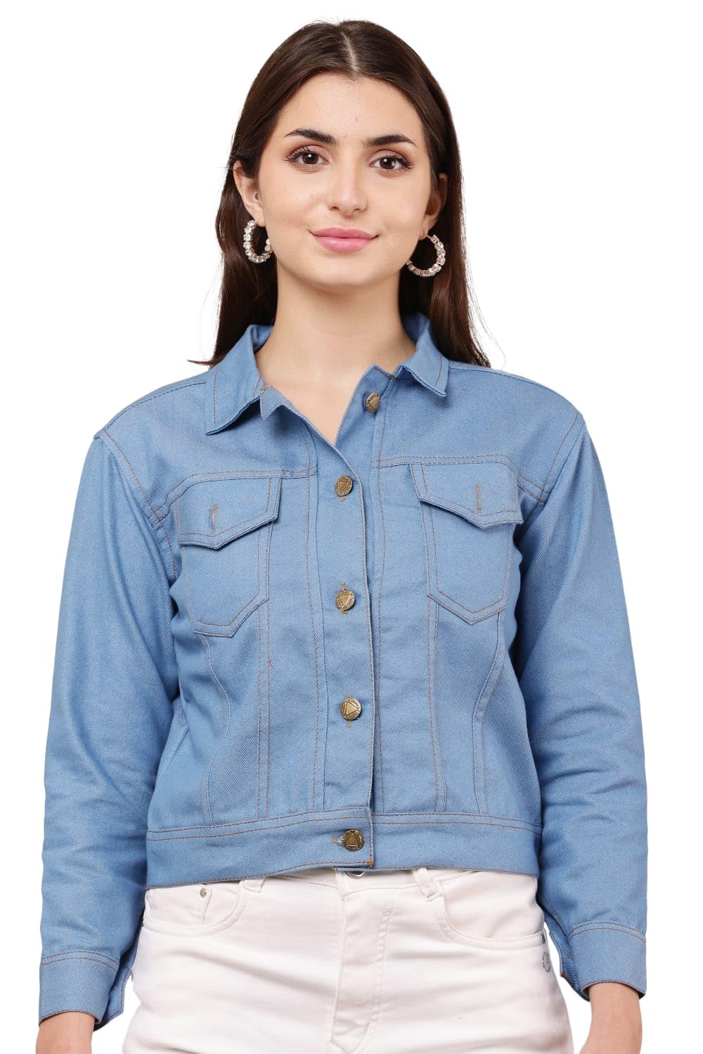 style beurua Classic Light Blue Denim Jacket for Women – Cropped Style, Button Front, Timeless Wardrobe Essential-picture-15