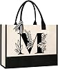 Personalized Initial Canvas Tote Bag, Cosmetic Bags, Suitable for Birthday, Wedding, Beach, Holiday, Great Birthday Gifts for Women, Mom, Teachers, Nurses, Best Friends, Bridesmaids M