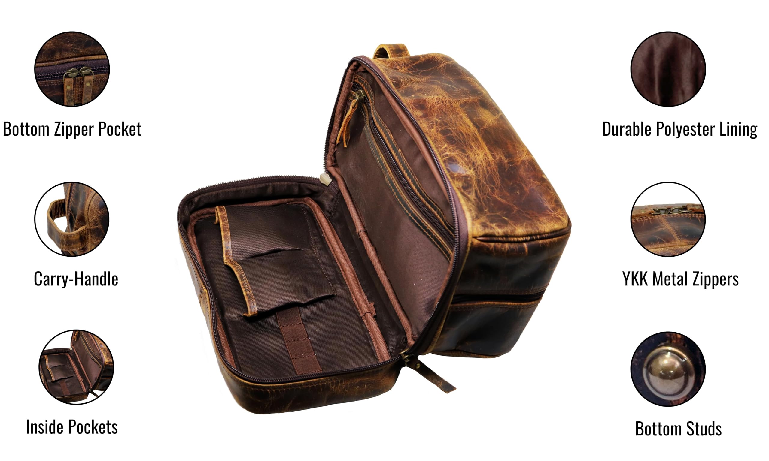 Jaald Neceser de cuero genuino para hombre, impermeable, kit doble, bolsa de afeitar, cuidado de viaje, regalo padrino, mujer, para colgar, cierre de fricción, bolsa de maquillaje, bolsa de cosméticos