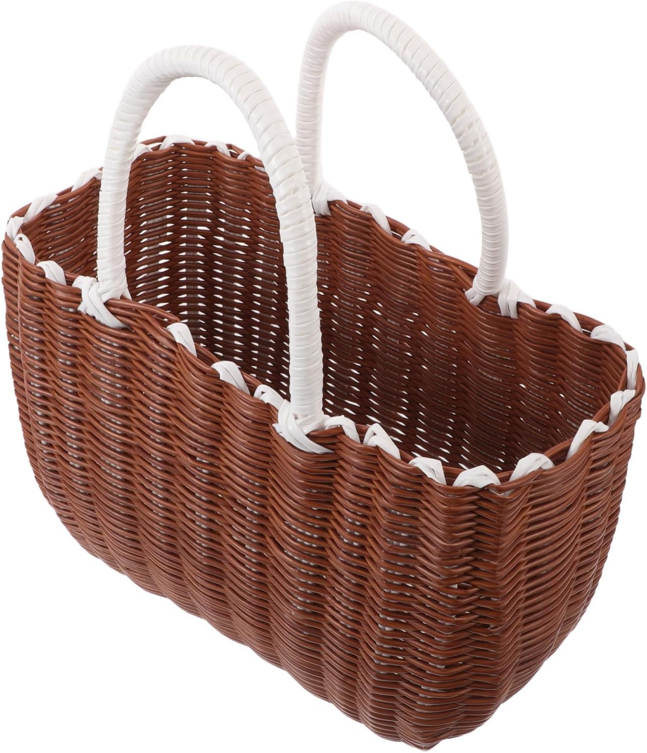 Plastic Woven Shopping Basket with Handle, Medium-sized Portable Tote Bag for Fruits and Vegetables Storage, Easy to Carry Multifunctional Design for Home and Outdoor Use