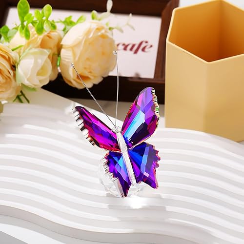 Miniatura 2 de YWHL Decoración de figura de mariposa de cristal hecha a mano, regalos de mariposa de vidrio para mujeres con base, adorno de estatua coleccionable