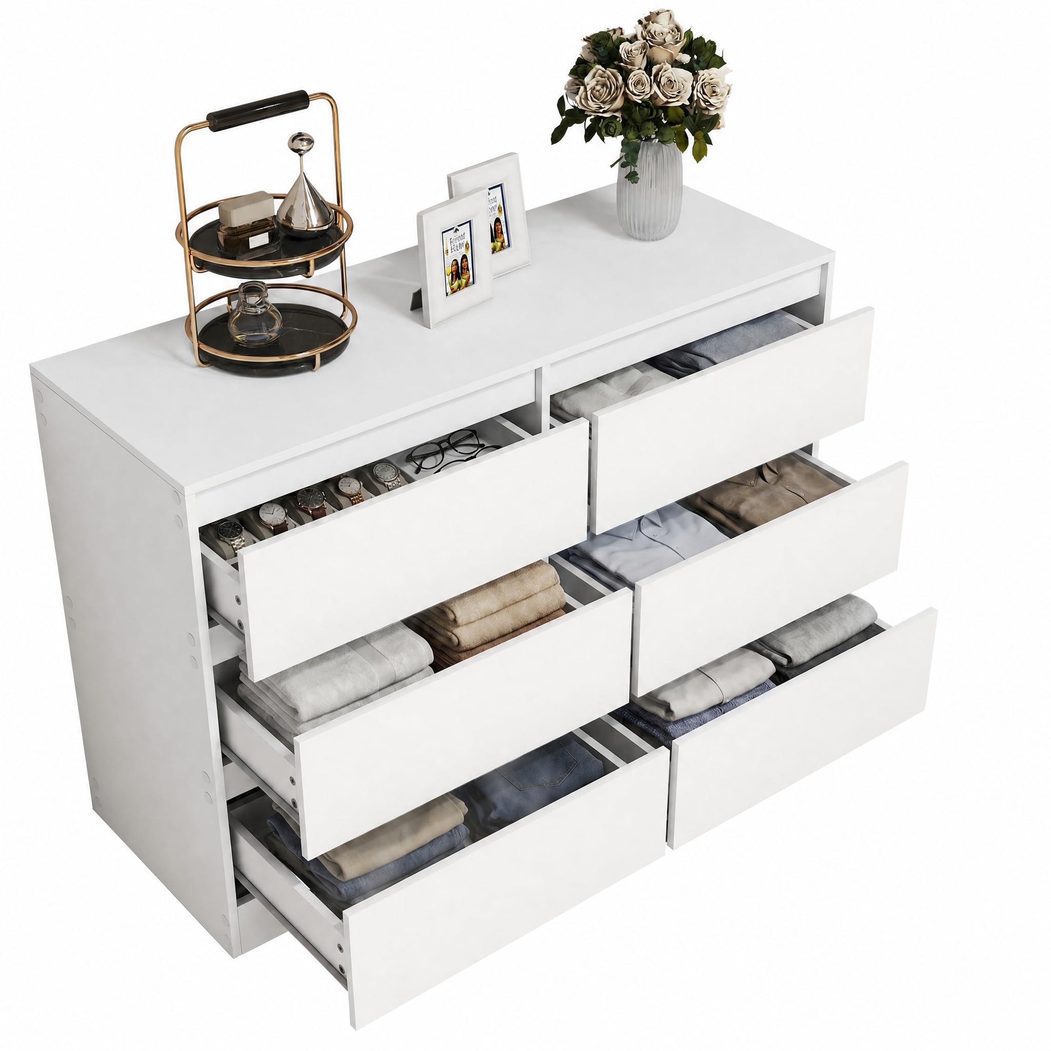 Cassettiera Camera da Letto, Moderna Comò Camera da Letto in Legno, per Soggiorno, Sala da Pranzo e Corridoio, 100 x 37 x 69 cm，Bianco