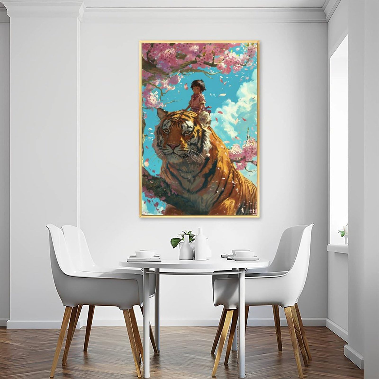Amazon.co.jp: 絵画 虎に乗る女の子インテリア 絵画 動物イラスト