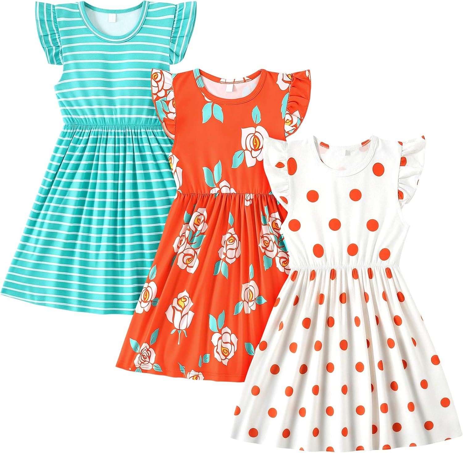 Toddler Little Girls Casual Dresses Short Sleeve Crew Neck Graphic Cartoon Dress for 2-8 Years
