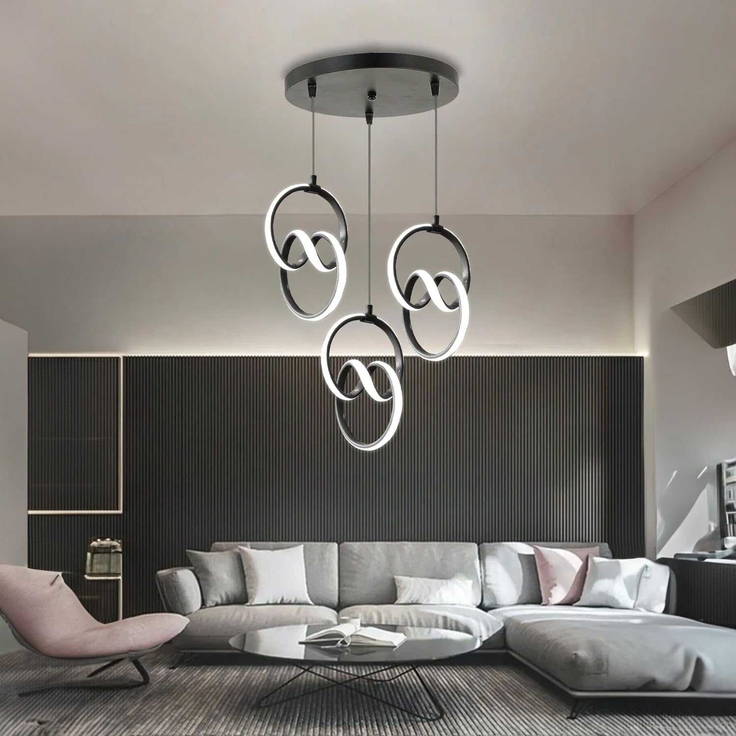 Supply Home 3'lü Siyah Modern Sarkıt LED Avize – Power LED Teknolojili, 6500K Beyaz Işık, Ayarlanabilir Kablo, 24W, Füme Statik Boyalı Gövde, Salon ve Mutfak için Uygun