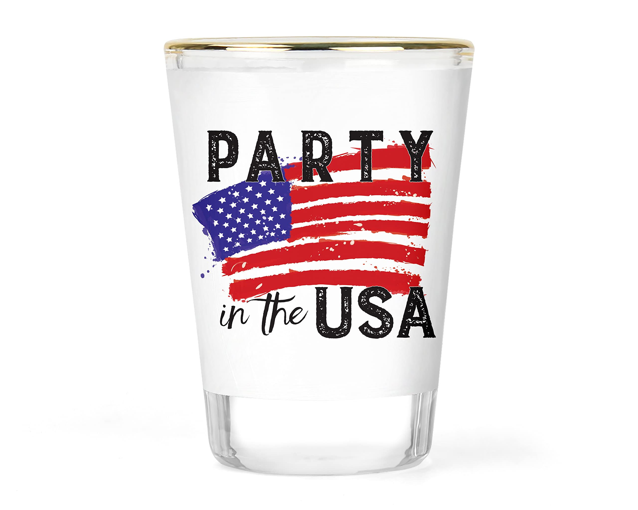 Party in the USA Shot Glass - July 4th Shot Glasses - USA Red White and Blue Memoribilia - US Flag Glassware - Unique American Collectible Barware - 4th of July Party Favors - American Gift Idea
