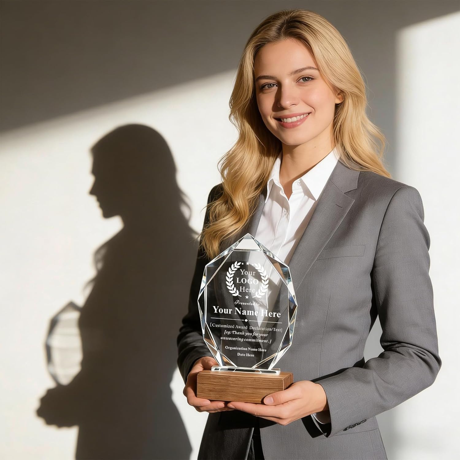 Aizza Beata Custom Crystal Trophy Awards-Personalized Award Trophy with Logo Text, Engraved K9 Crystal Award for Company,Employee Appreciation Gift,Years of Service, Academic Recognition Gift