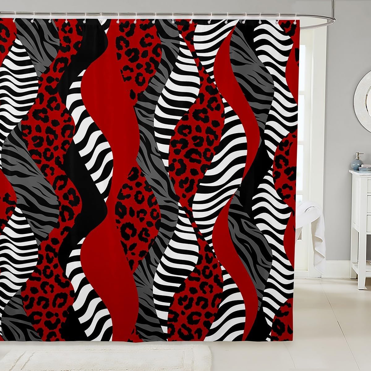 Feelyou Tiger Shower Curtain 72"x78" Kids Zebra Bathroom Shower Curtain Set for Boys Girls Teens Geometric Bath Curtain Animal Print Bathroom Accessories Cow Fur