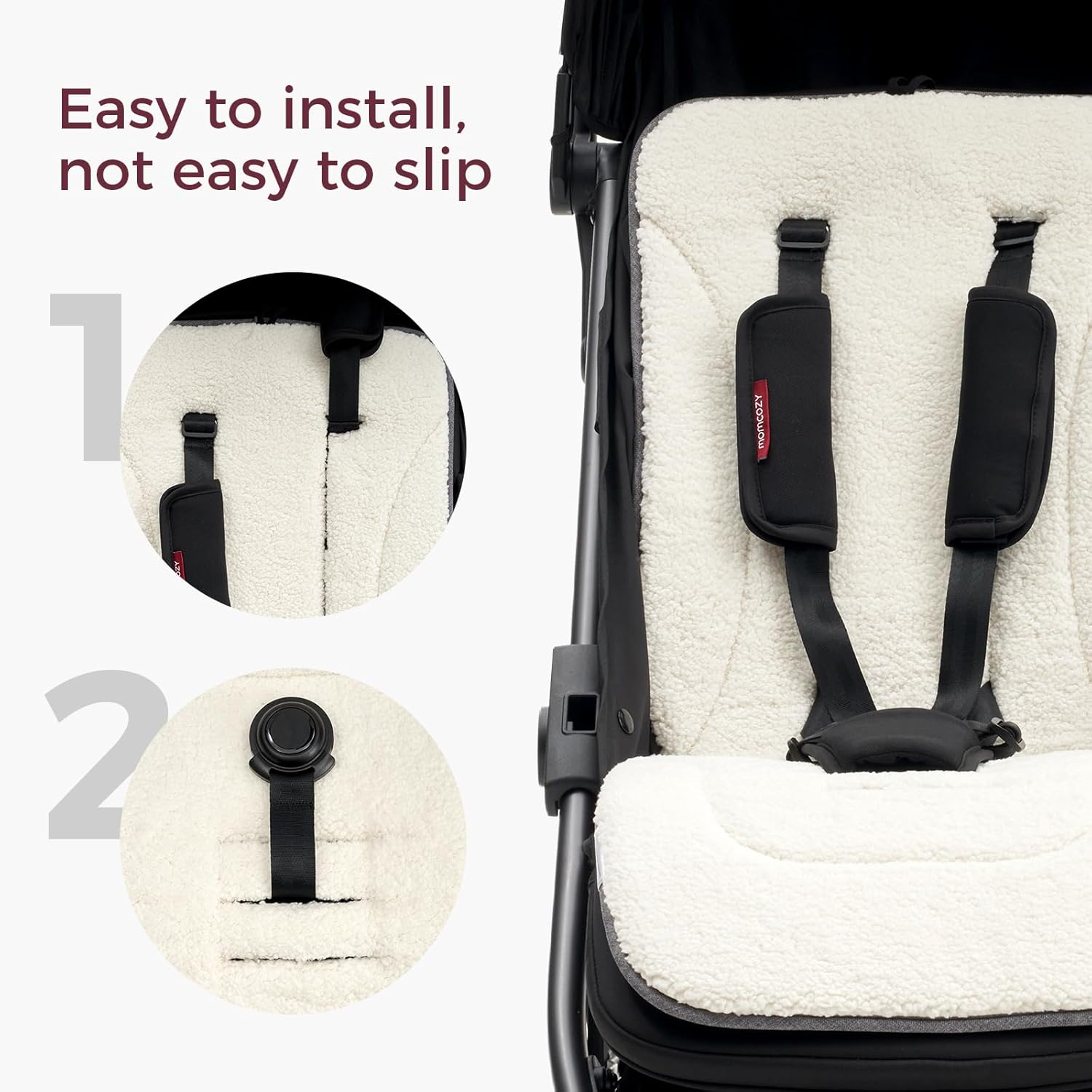 Momcozy Reversible Stroller Cushion | Universal Breathable Stroller Liner | Winter Warm Car Seat Liners | Crib Carriage Cushion Pad | Plush for Winter Use ＆Soft Fabric for All-Season Comfort