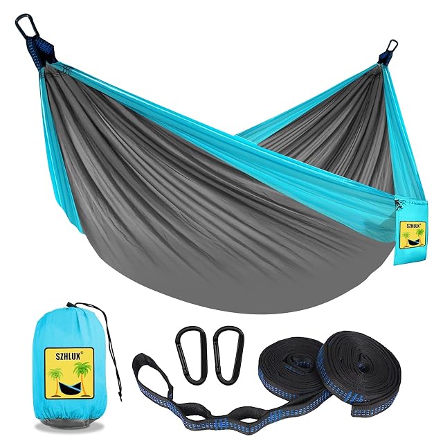 SZHLUX Camping Hammock Double Single Portable Hammocks with 2 Tree Straps and Attached Carry Bag Great for Outdoor