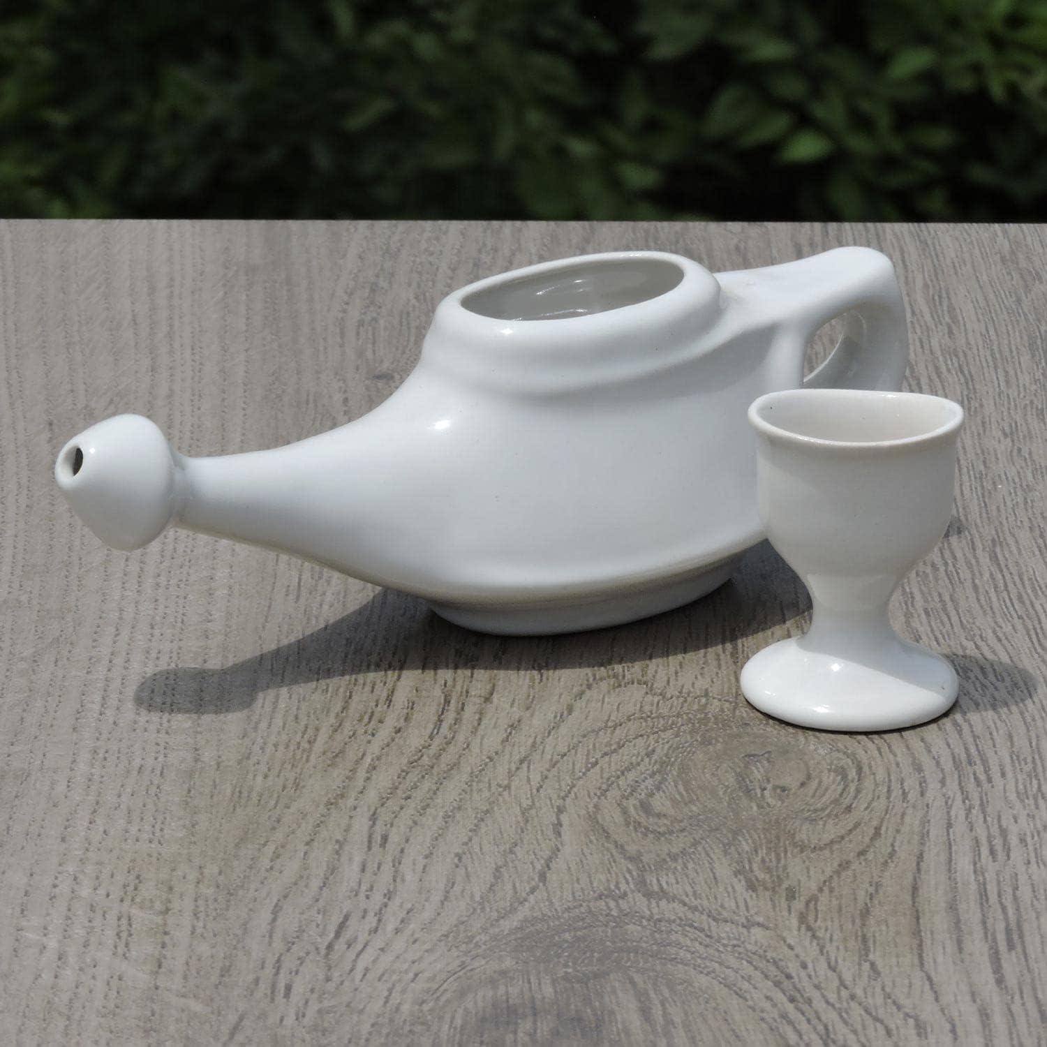 HealthGoodsIn Ceramic Neti Pot with Complementary Ceramic Eye Wash Cup + 5 Sachet Neti Salt - White Color