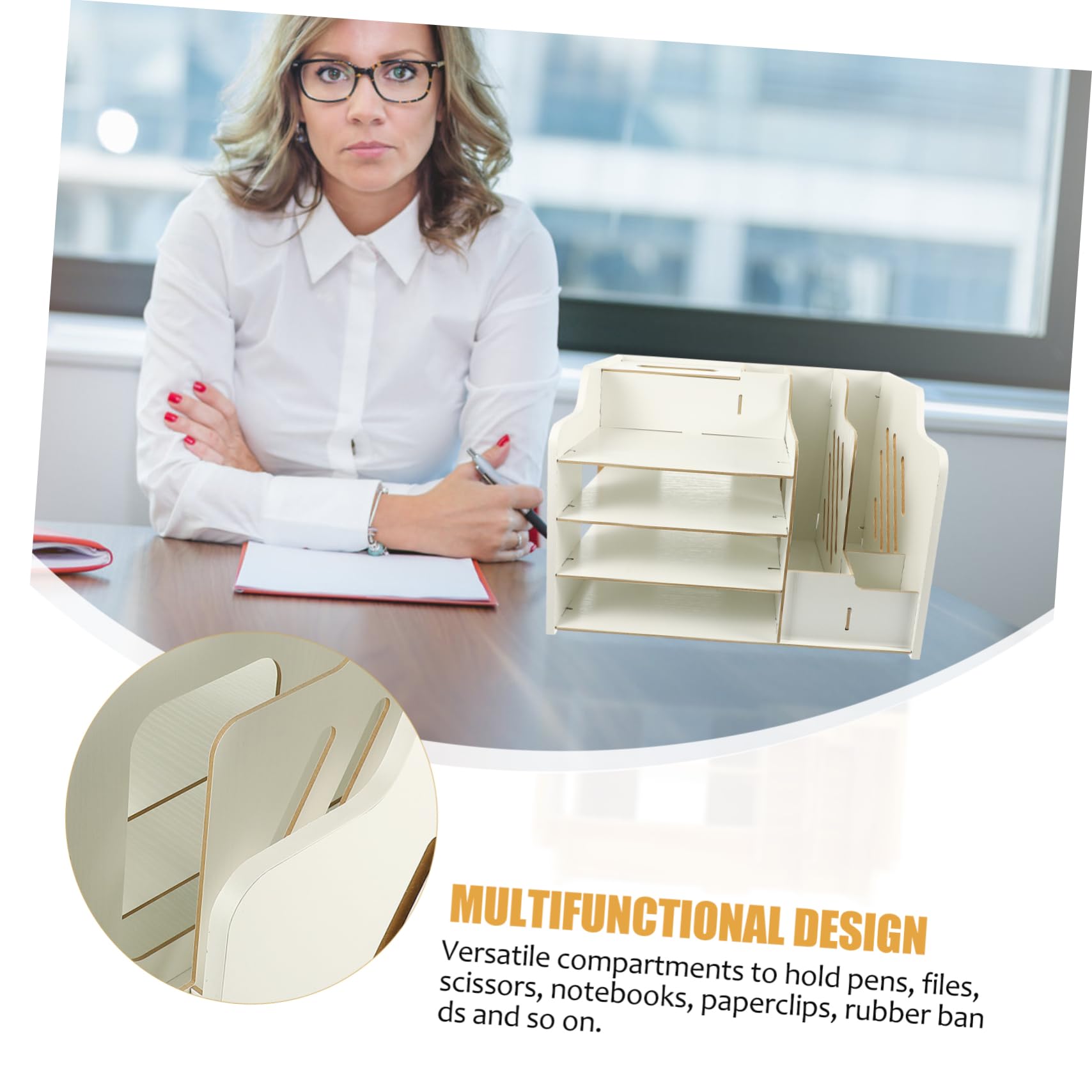 Organizador de Escritorio Multiusos Cajón, Tablero de Densidad Blanco | Compartimentos Versátiles y Diseño Moderno, Decoracion Colegio, para Mesa de Profesores y Aula Escolar