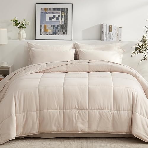 Miniatura 4 de COZYART Juego de edredón King de 7 piezas, cama beige en una bolsa, juego de ropa de cama reversible suave y ligero para todas las estaciones, 1