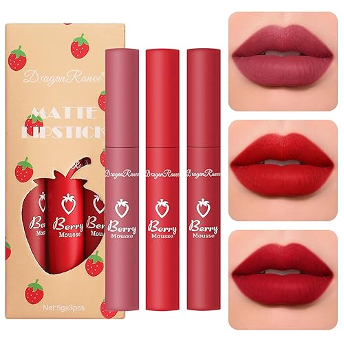 Juego de 3 pintalabios mate color nude, terciopelo natural, humedad del aire, suave lápiz labial mate, 24 horas de duración, brillo labial para