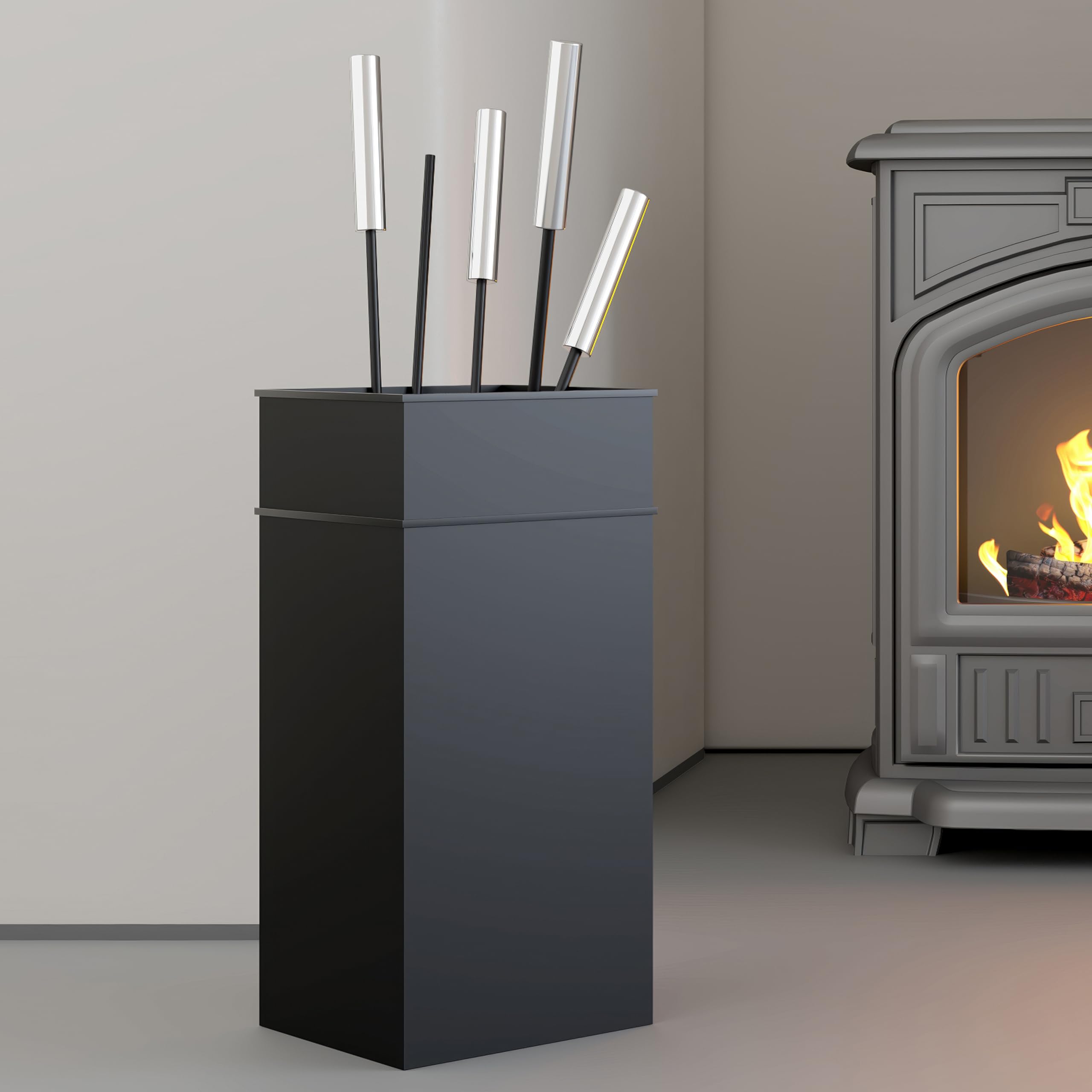 Juego de elegantes herramientas para chimenea de Kingsons Incluye cepillo, pala, atizador y pinzas con mangos de acero inoxidable Diseño elegante para quemadores de leña y chimeneas Set de accesorios