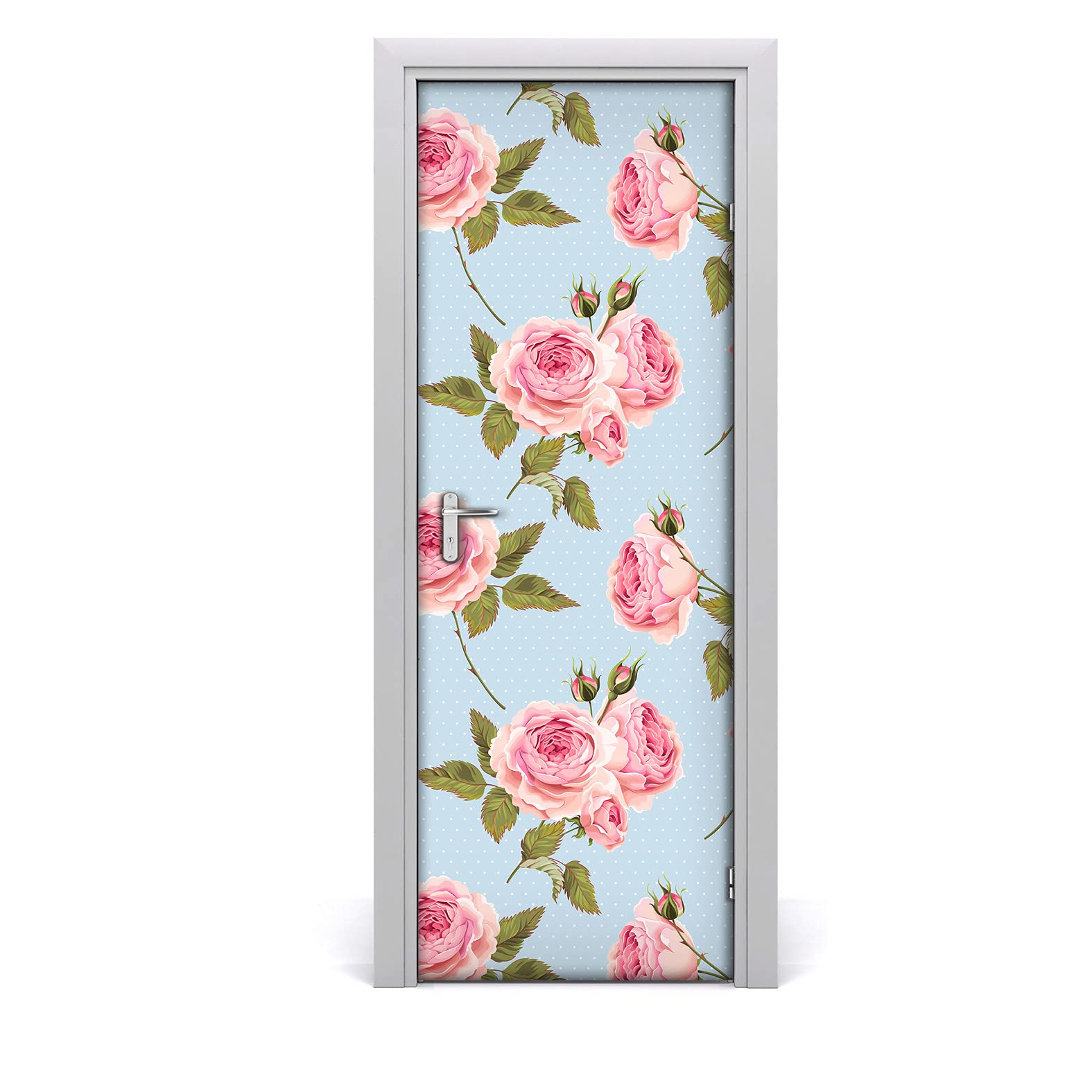 Papier peint sur la porte mural roses pour rénover une porte abîmée facilement