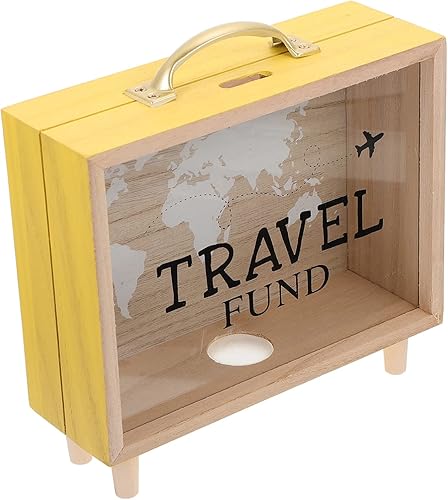 Milisten Caja de dinero de madera, fondo de viaje, alcancía, caja de vacaciones, caja de sombra de madera, caja de tesoros, caja de dinero para