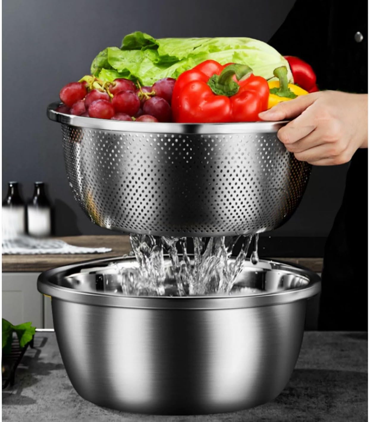 Salad Bowls Mixing Bowls Pots and Pans Serving Trays Cooking Baking Nesting Bowls 304 Stainless Steel Soup Bowls 4 Piece Set，