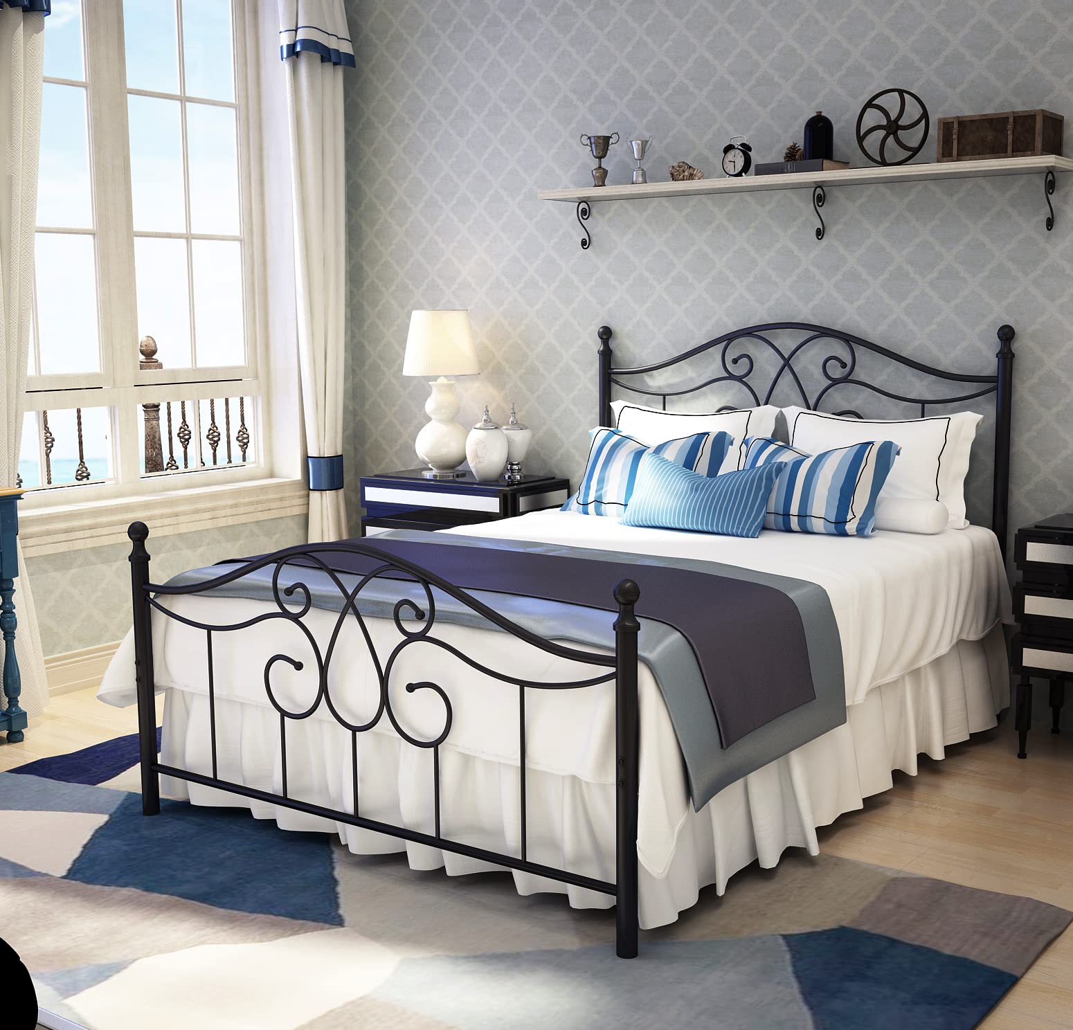 Buy TUSEER Metal Bed Frame Full Size with Vintage Headboard and