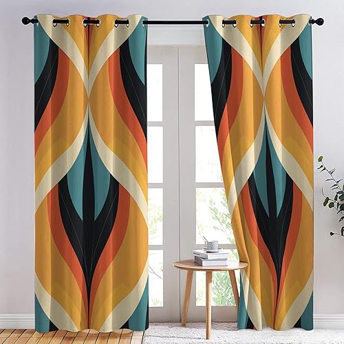 Miniatura 3 de Cortinas opacas con ondas retro de 84 pulgadas de largo, cortinas modernas de mediados de siglo para decoración de dormitorio, cortinas de ventana