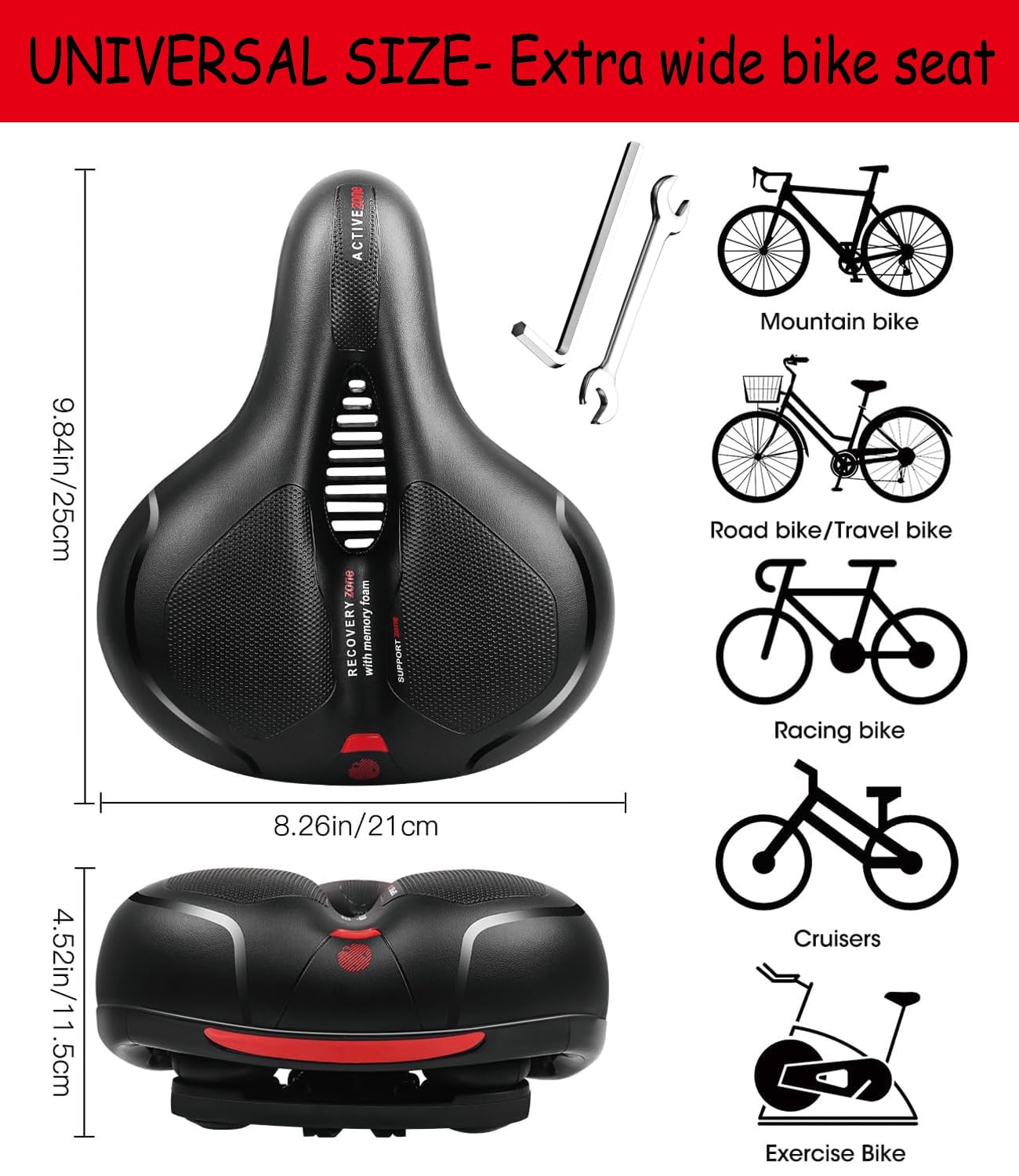 Selle Vélo Confort Mousse Mémoire - Amortisseur Intégré - Universelle Homme/Femme - VTT/Vélo Électrique