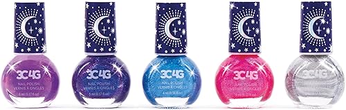 Make It Real 3C4G Esmalte de uñas hexagonal celestial 5 botellas de esmalte brillante, adolescentes y niñas, a base de agua, esmalte no tóxico de