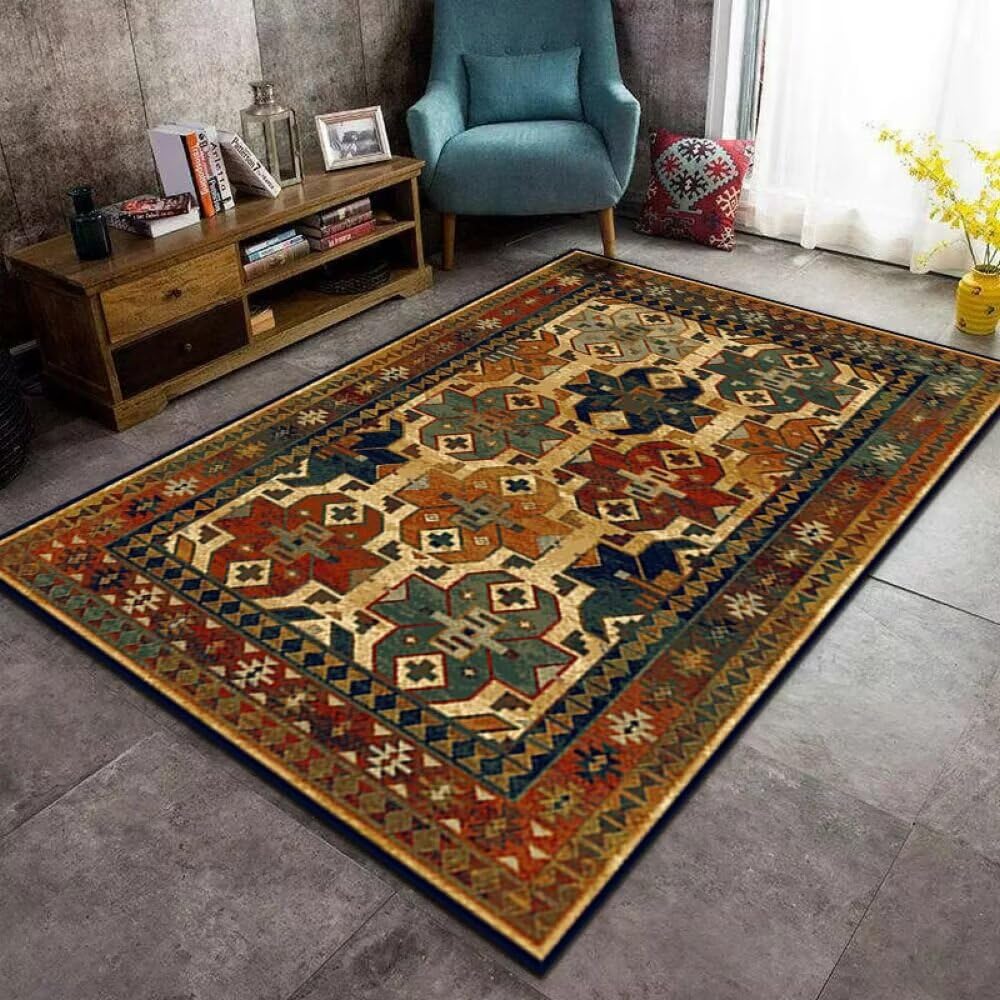 Grand tapis chambre 80x160cm au design géométrique rouge lavable