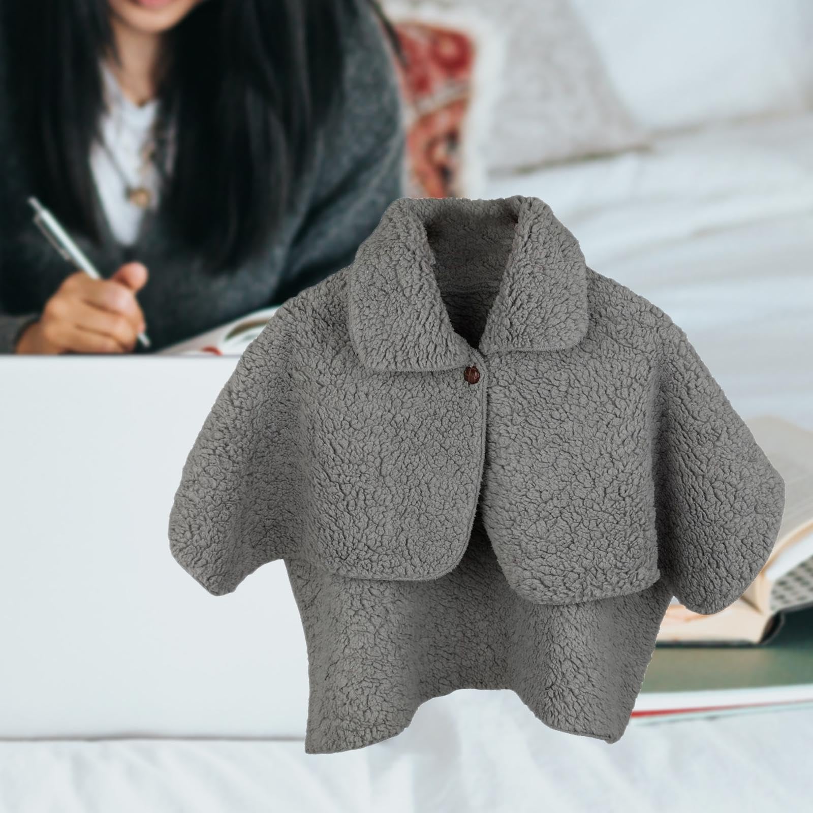 Oshhni Cape Châle D'épaule Pour Femme, Châle D'hiver, Couverture Polaire Châle Cou Coussin De Protection Pour La Maison Cadeau, Gris